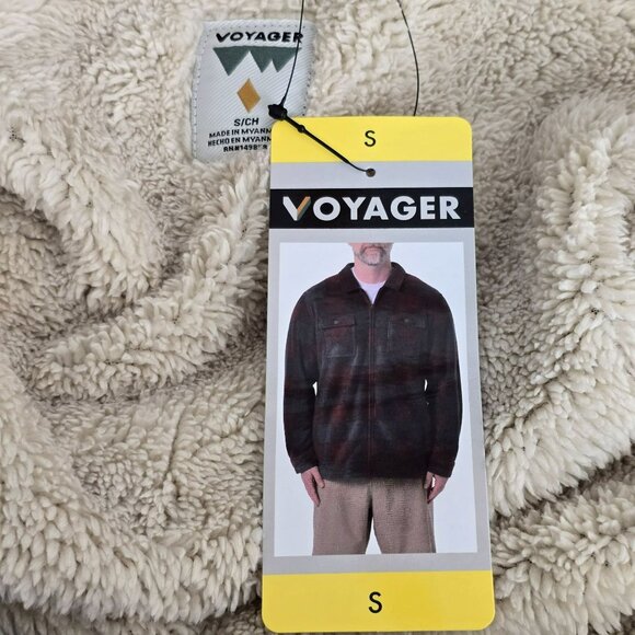 Mens Red & Gray Plaid Fleece Jacket Full Zip Size Small Voyager NWT JJ4109 - Picture 5 of 16